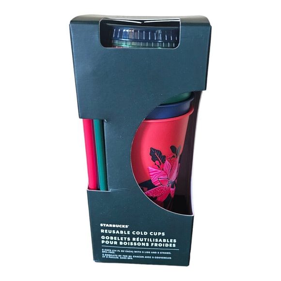 Starbucks Other - Starbucks 2021 Holiday Christmas Winter Reusable Cold Cups 5 pk Straws Lids 24oz